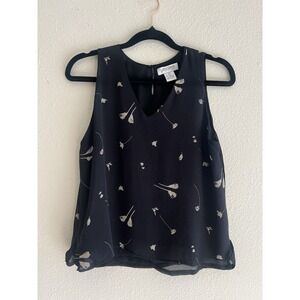 Vantana Italy Y2K Silk Sheer Floral Black Top Size 4 Poppy Feminine Coquette